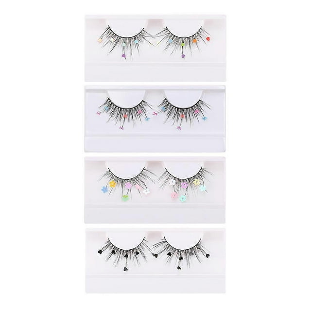 4 Pairs Colored Glitter False Eyelashes Fluffy Lashes Sequins Fake Eyelashes for Women