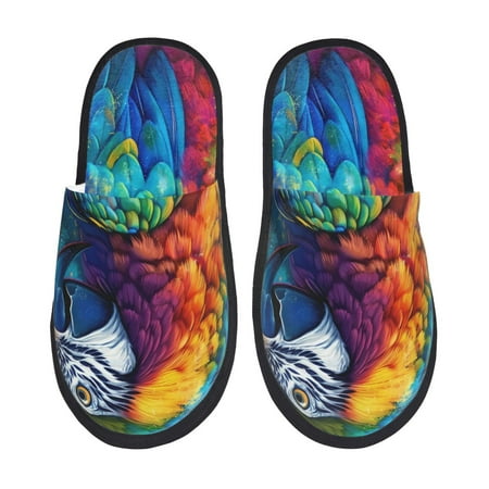 Balery Colorful Parrot Jungle Dream Slient Indoor Furry Fleece Comfort House Shoes Soft Non-Slip Home Shoes Cotton slippers House Slippers-- Large