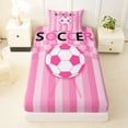 thumbnail image 3 of Erosebridal Pink Geometric Stripes Twin Sheet Sets,Football Sport Game Soccer Ball Theme Kids Bedding 3-Piece, 3 of 6