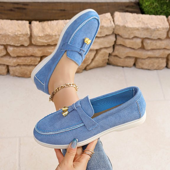 Women’s Casual Loafers, Fashionable Low-Top Flat Shoes, Comfortable Soft Faux Material, Versatile Slip-On Design, Elegant Tassel Detail, Perfect for Everyday Wear and Outdoor Leisure Blue