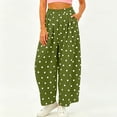 thumbnail image 4 of Favoffer Women's Casual Pants Elastic Waist Polka Dot Print Pocket Comfortable Long Linen Pants Wide Leg Pants for Work Travel Shopping Lounging, 4 of 6