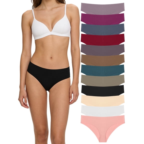 LEOKE Women's Seamless Underwear No Show Cheeky Bikini Panties, 12 Pack, Sizes S-XL