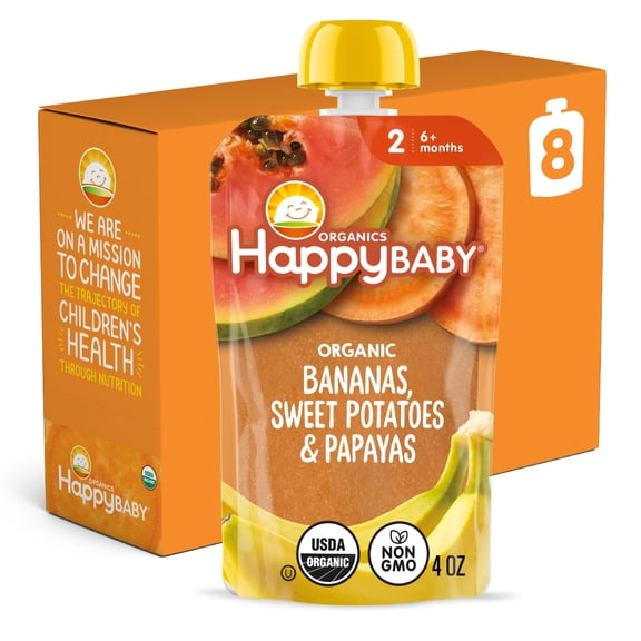 Clearly Crafted Stage 2 Organic Baby Food, Bananas, Sweet Potatoes & Papaya Pouches, Pouches, 4 oz. (8 pack)