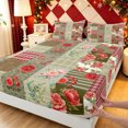 thumbnail image 5 of Erosebridal Floral Patchwork King Sheets, Rose Plaid Bedding, Tan Red, Christmas Reversible, 4 Pieces, 1 Flat Sheet, 1 Fitted Sheet and 2 Pillowcases, 5 of 6