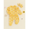 thumbnail image 3 of Nygoyerh Toddler Girl Fall Outfits Daisy Print Playwear Crew Neck Bodysuits Long Sleeve Sweatshirts + Long Pants + Headband 3Pcs Set Newborn Infant Clothing, 3 of 7