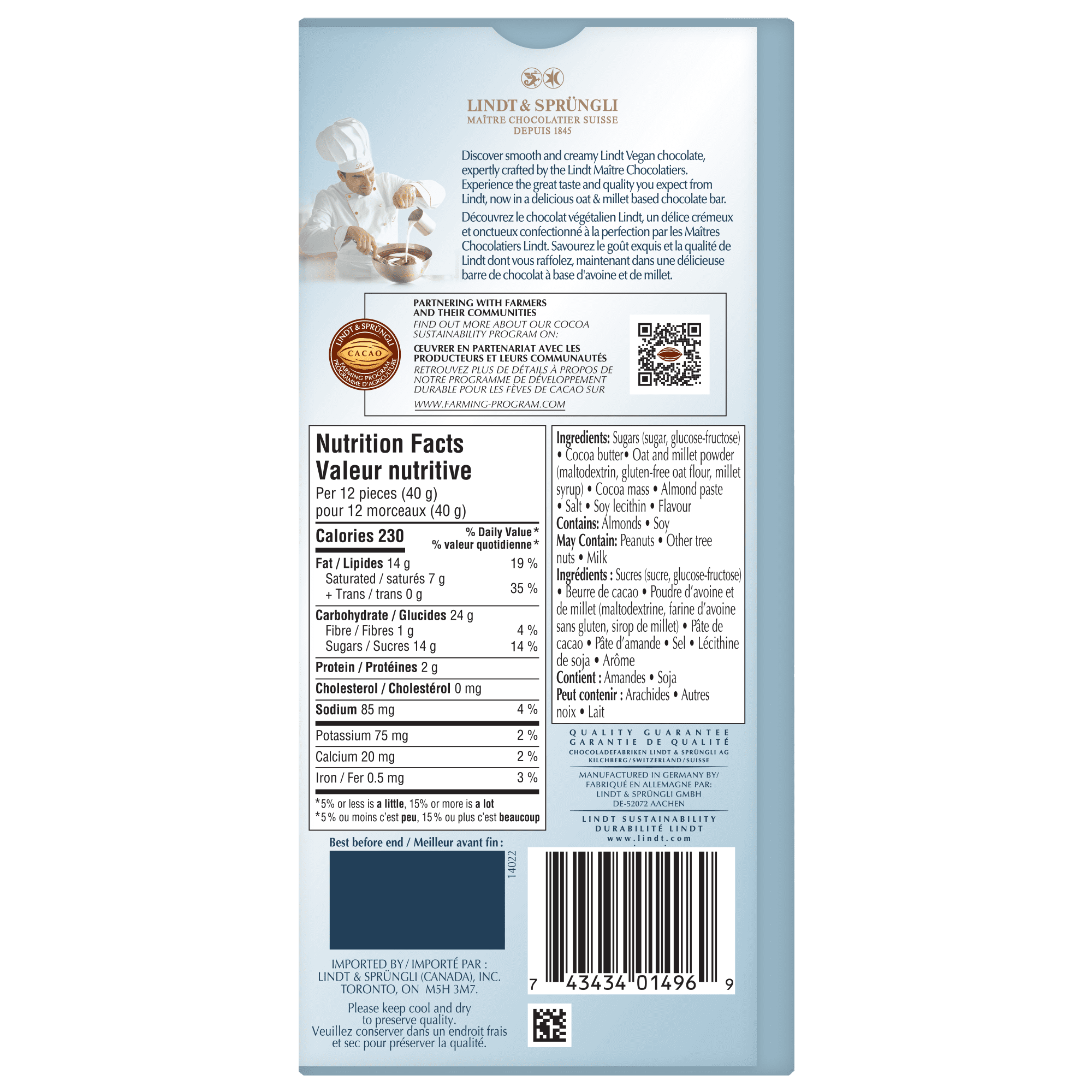Chocolat végétalien au caramel salé Lindt – Barre (100 g)