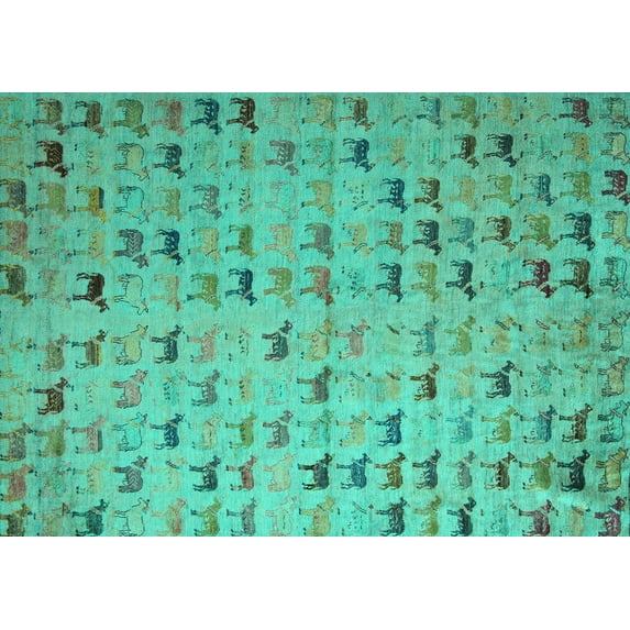 Ahgly Company Indoor Rectangle Abstract Turquoise Blue Modern Area Rugs, 7' x 10'