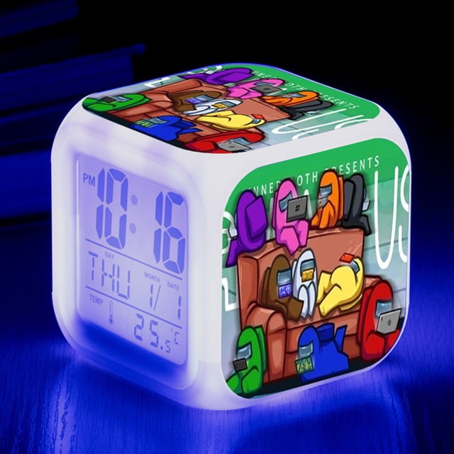 Reloj despertador LED luminoso con figura de juego, luz de escritorio con destellos coloridos para niños, reloj colorido que cambia de color