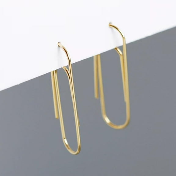 Fashionable S925 Sterling Silver Paperclip Dangle Earrings Golden 31x10mm