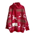 thumbnail image 4 of Gibobby Suéter navideño mujer Moda mujer cuello redondo manga larga de nieve Jacquard Navidad suéter bufanda conjunto de dos piezas(Rojo,CH), 4 of 5