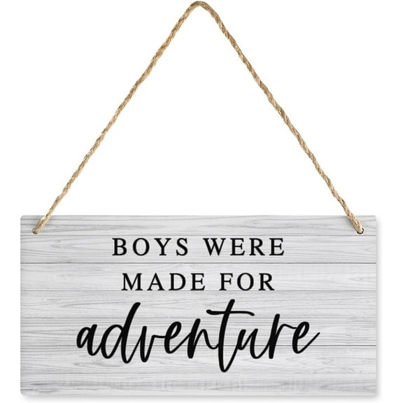 Wood Sign Boys Were Made For Adventure Hanging Wood Sign, Printed Wall Plaque Wood Signs, Hanging Rustic Family Signs For Home Decor Gift 12X6 Inch