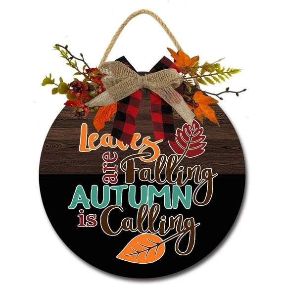 Eveokoki 12" Fall Autumn Leaves Wooden Door Sign, Welcome Front Door Plaque Hanger Home Decoration for Farmhouse Office Coffee Shop,Hanging Sign Board with Hanging String for Home Decor