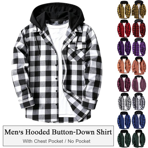 Shirts for Men Xunlbb Men's Plaid Flannel Long Sleeve Shirt - Button Down Collar Casual Top with Chest Pocket, Size S-2XL