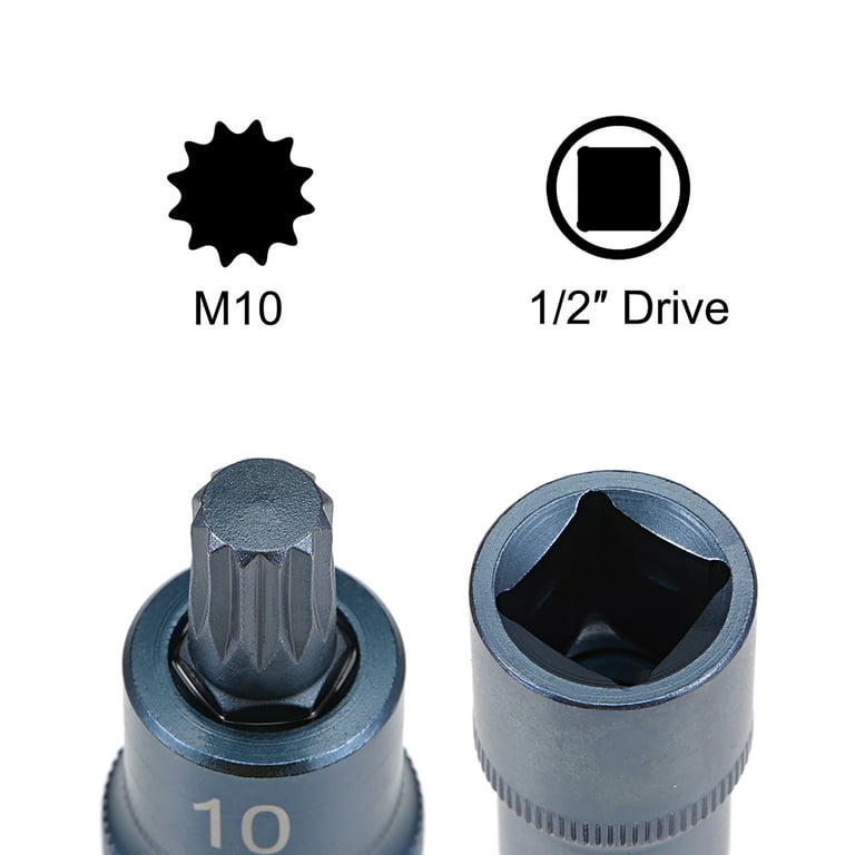 Uxcell 1 2 Inch Square Drive x M10 Metric Spline Bit Socket 2 Inch Length