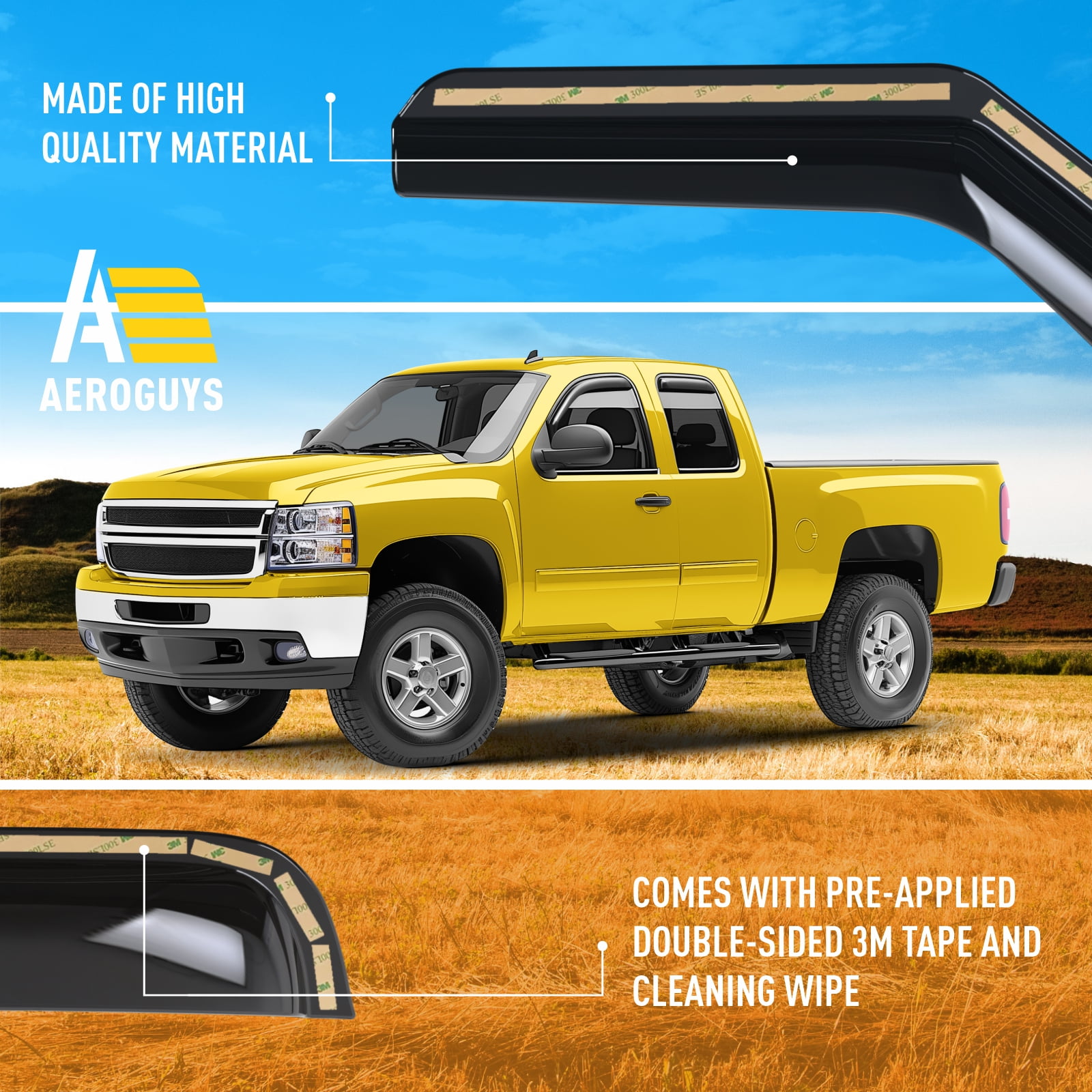 AEROGUYS In-Channel Window Deflectors Extra Durable Window Visors Rain Guards Fit for Chevrolet (Chevy) Silverado 1500 2007-2013 Extended Cab,Sun Visors,Wind Vent Visors,Truck Accessories -4pcsAG0013