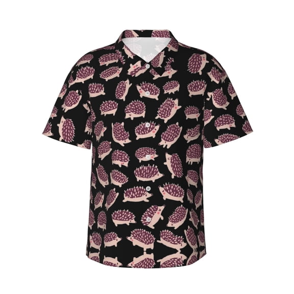 Hedgehog Hawaiian Shirts For Men, Summer Short-Sleeve Relaxed-Fit Button-Down Shirts Small