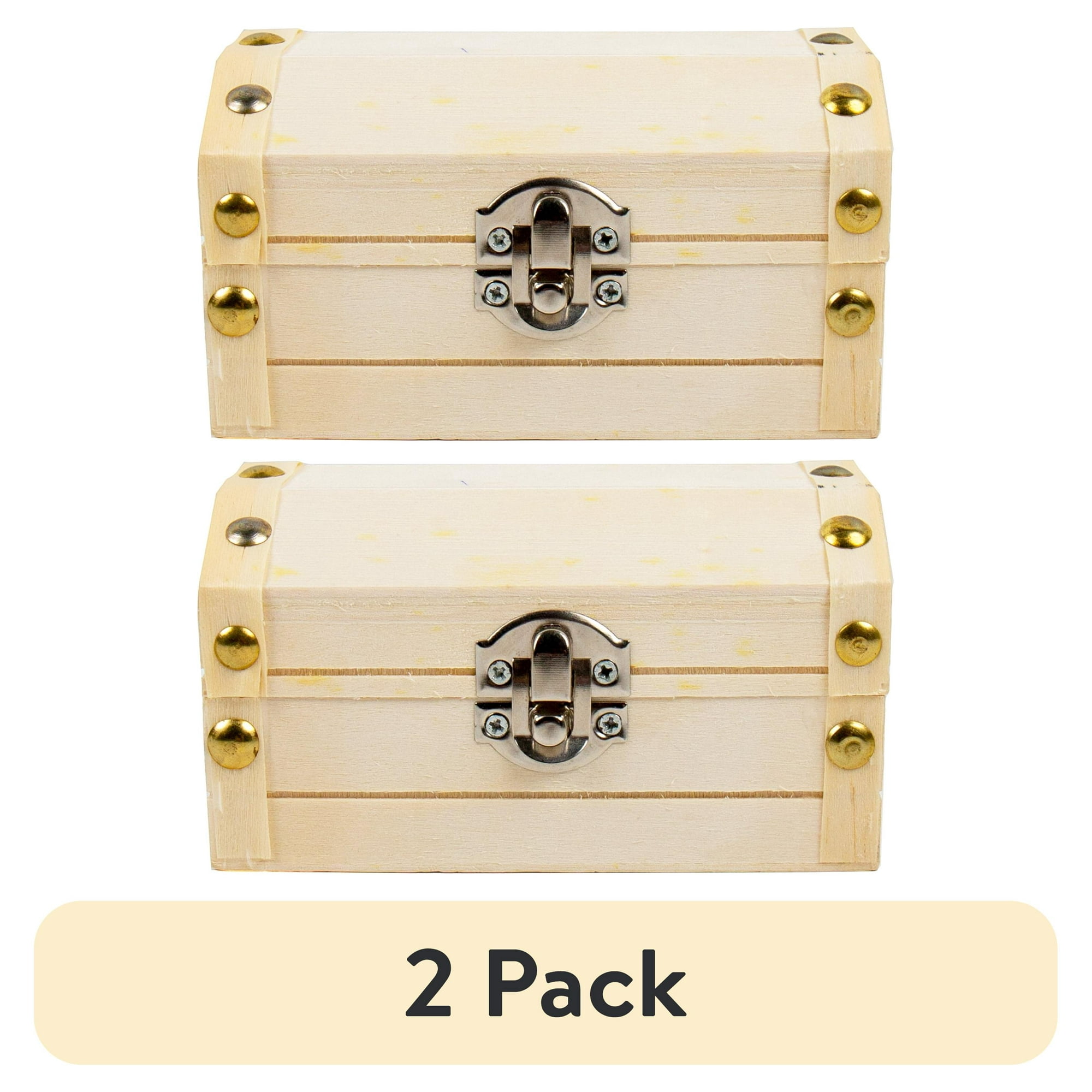 (2 pack) Hello Hobby Wooden Treasure Chest, 4.8 in x 3 in x 2.5 in, Ages 6+