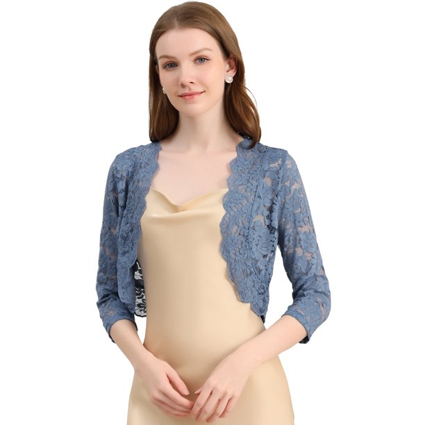 Cárdigan Toreras Top De Encaje Floral Transparente Allegra K Azul grisáceo L