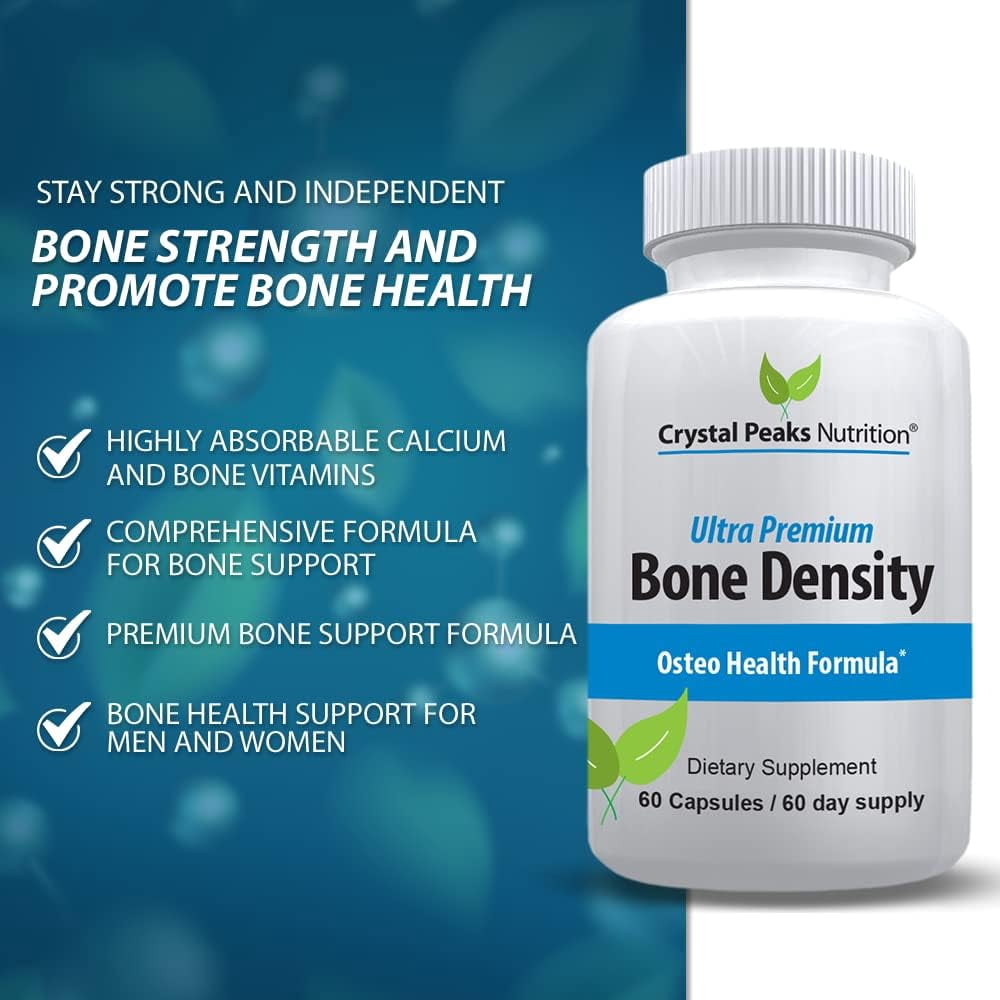 Calcium Carbonate with Vitamin K2 and D3 Cholecalciferol Supplement - Promotes Bone Density, Strength and Health - Crystal Peaks Nutrition. 60 Capsules