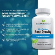 Calcium Carbonate with Vitamin K2 and D3 Cholecalciferol Supplement - Promotes Bone Density, Strength and Health - Crystal Peaks Nutrition. 60 Capsules