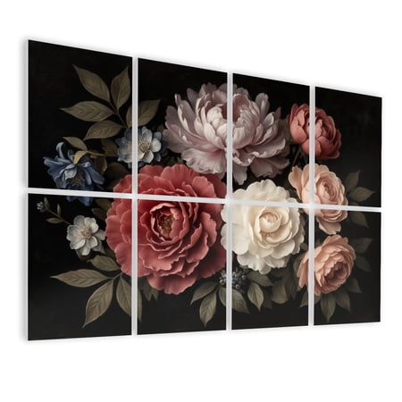 8 Pack Art Acoustic Panels Sound Absorbing Vintage Floral Bouquet Roses Peonies Soft Pastels Decorative Soundproof Wall Panels Self Adhesive for Nursery Game Room Bedroom 48 x32