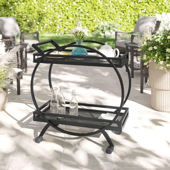 HOMETRENDS Black Steel Outdoor Kitchen Bar Cart with Wheels