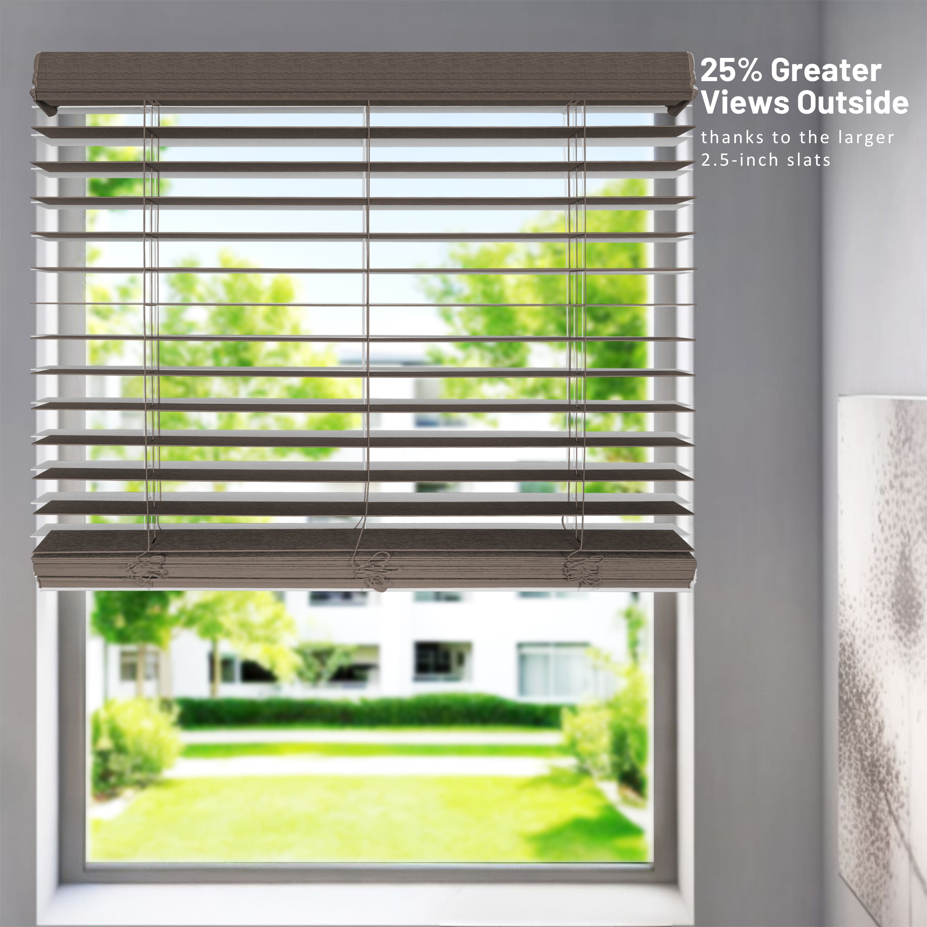 Chicology Cordless Faux Wood Blinds, Umber Textured (2.5" Slat), 69.75"W X 72"H