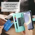 thumbnail image 6 of for Samsung Galaxy S23 FE Case with Card Holder, Retro Premium PU Leather Shoulder Wrist Strap Zipper Kickstand Flip Cover Women Girl Wallet Phone Case for Samsung Galaxy S23 FE, Mint, 6 of 9
