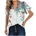 thumbnail image 2 of Nrmvnmi Women's Dressy Casual Business Work Chiffon Blouses Tops Summer V Neck Cute Loose Petal Short Sleeve T-Shirts Mothers Day Gifts, 2 of 5