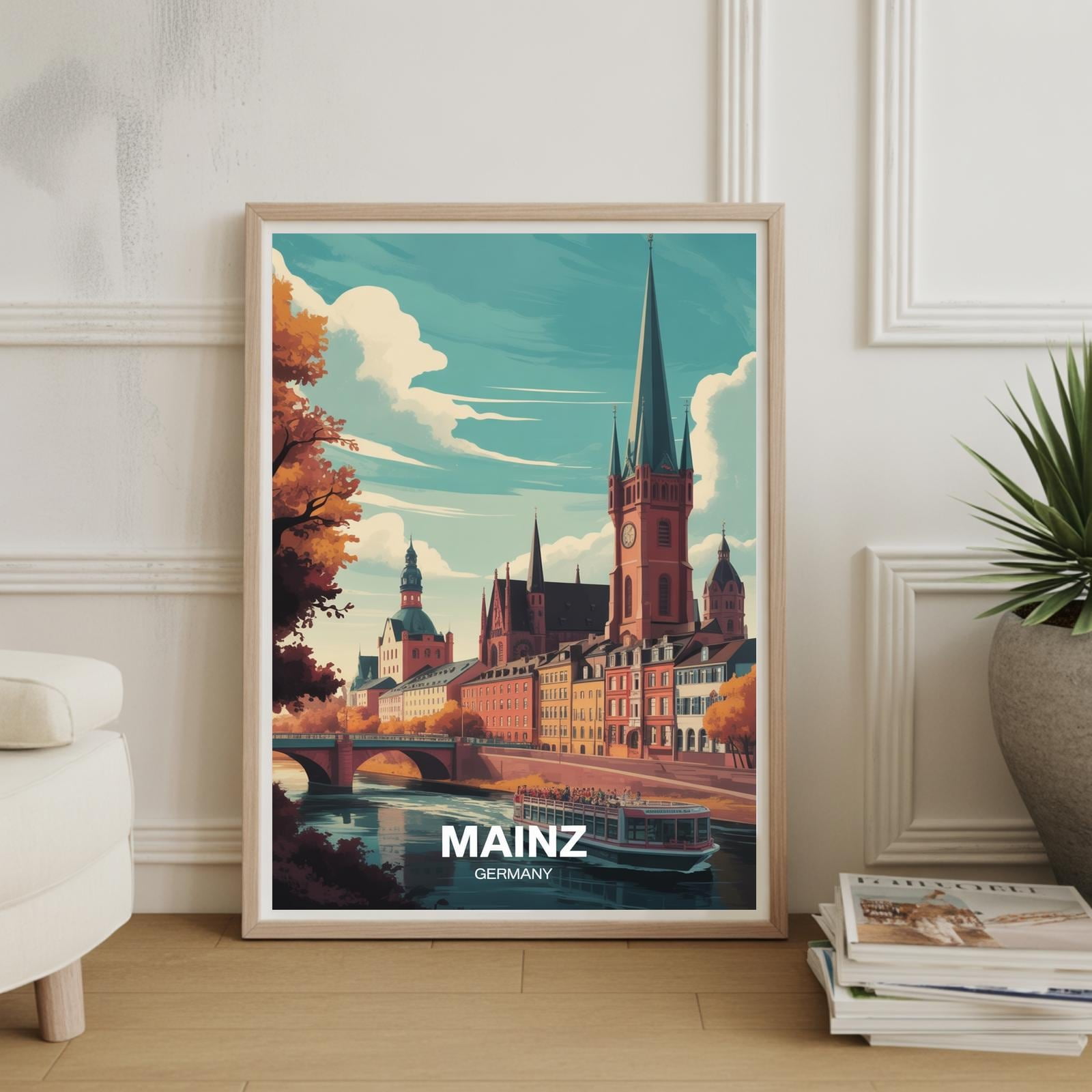 Mainz Germany Travel Poster, Illustrated Cityscape Wall Art , Poster Print Only