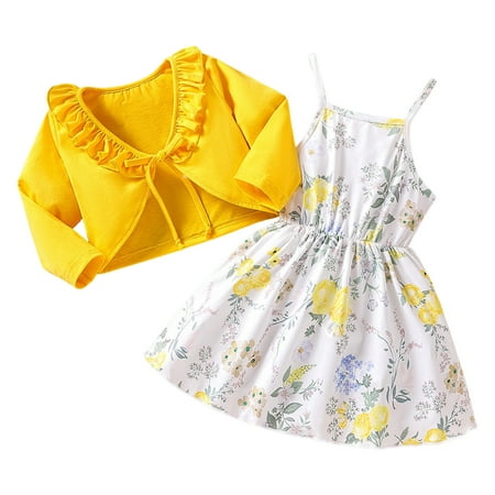 

TAIAOJING Toddler Baby Girl Birthday Outfit Sleeveless Floral Printing Vest Dress And Coat Two Piece Casual Suit Clothes Set 2-3 Years