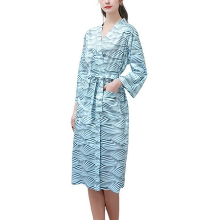 

Homgro Women s Satin Pajamas Long Robe Summer Lightweight Winter Fall Comfy Thin Silky 3/4 Sleeve Bathrobe Blue Large