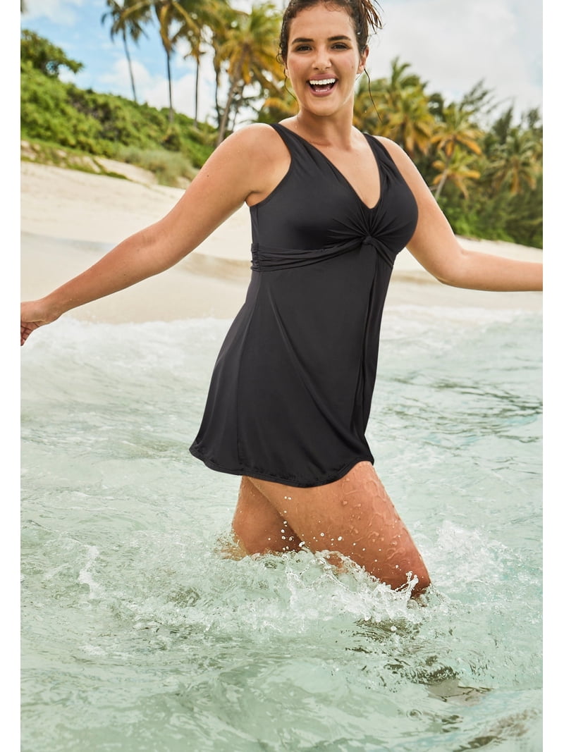 Swim 365 Women's Plus Size Twist-Front V-Neck Tummy Control A-Line Swim Dress - Walmart.com Swim 365 Women's Plus Size Twist-Front V-Neck Tummy Control A-Line Swim Dress - Walmart.com