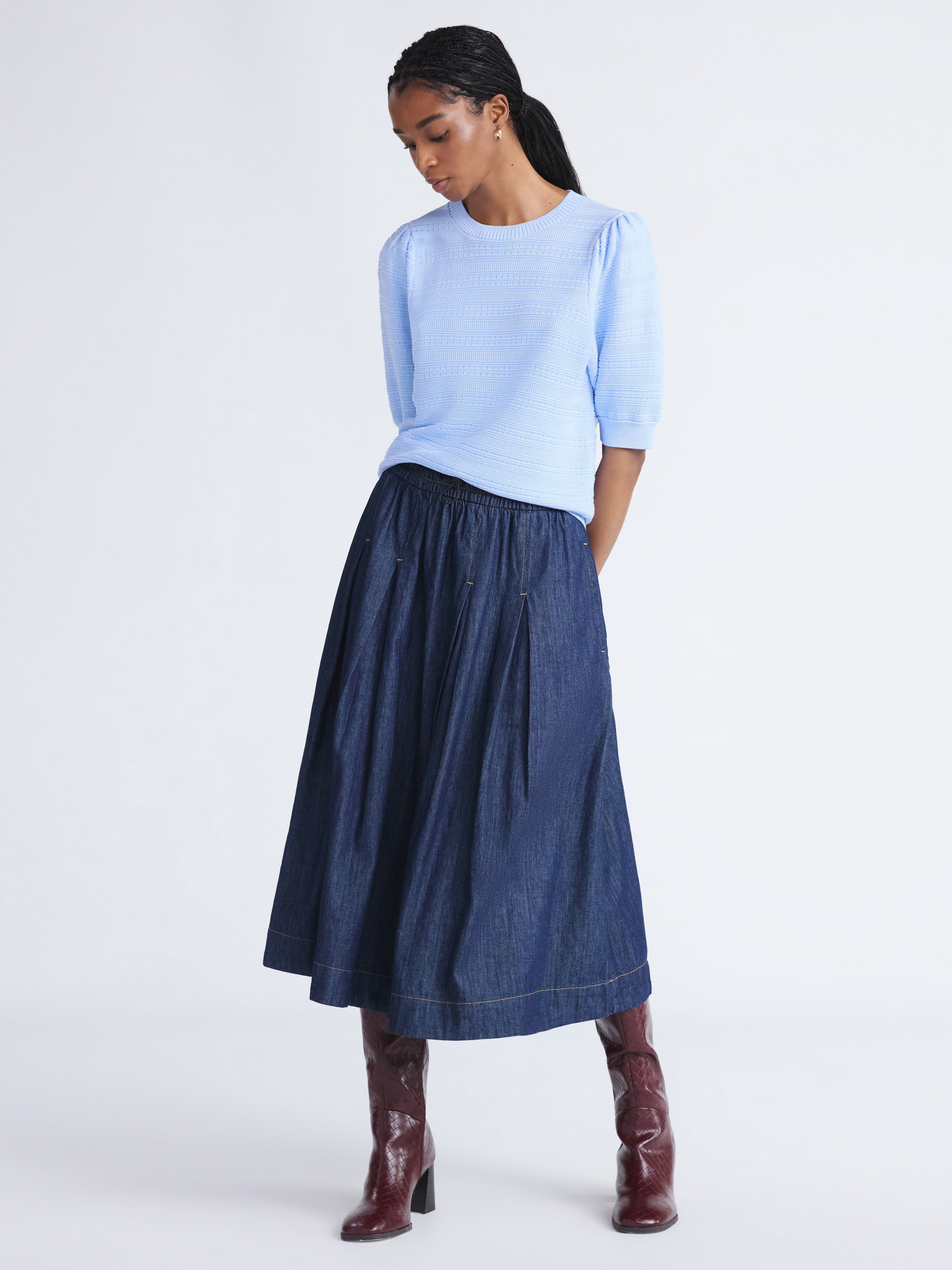 Free Assembly Women’s and Women's Plus Textured Puff Sleeves Sweater Tee