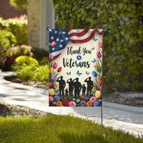 Thank You Veterans Garden Flag 12x18 Inch DoubleSided Patriotic Floral Garden Flag With American Flag & Silhouettes Memorial Day Veterans Day Decorations For Outdoor Yard Lawn House Patio