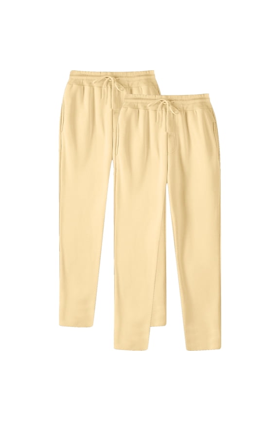 2 Pack Sweatpants for Men Workout Athletic Track Pants with Pockets Casual Elastic Waist Wide Leg Pants, Beige, 3XL