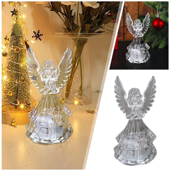 Led Lighted Little Angel Figurine, Acrylic Guardian Light Figurines with Colorful Sparkling LED Lights, Acrylic Angel Statue Prayer Bedside Angel Lighted Figurine Mini Decor