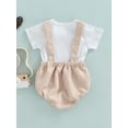 thumbnail image 4 of Faithtur Bébé Strappy Romper Costume Col Rond Manches Courtes T-Shirt Tops + Sangles Réglables Romper Ensemble de Deux Pièces, 4 of 9