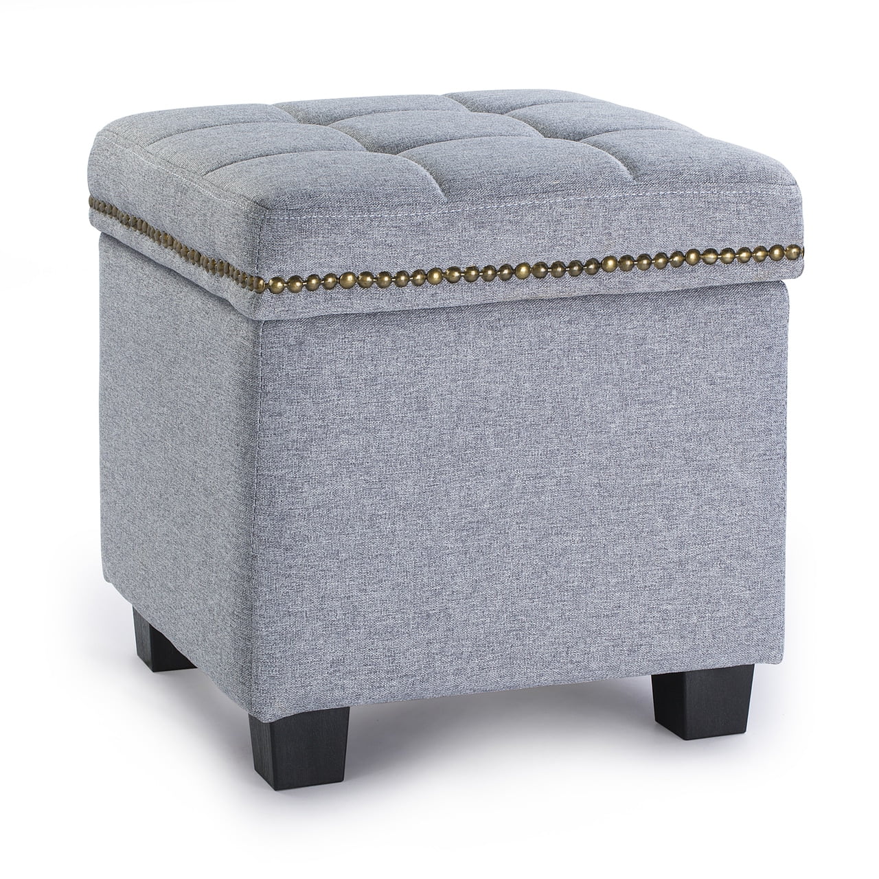 Enova Home Tala 15 Inches Modern Linen Fabric Square Storage Ottoman