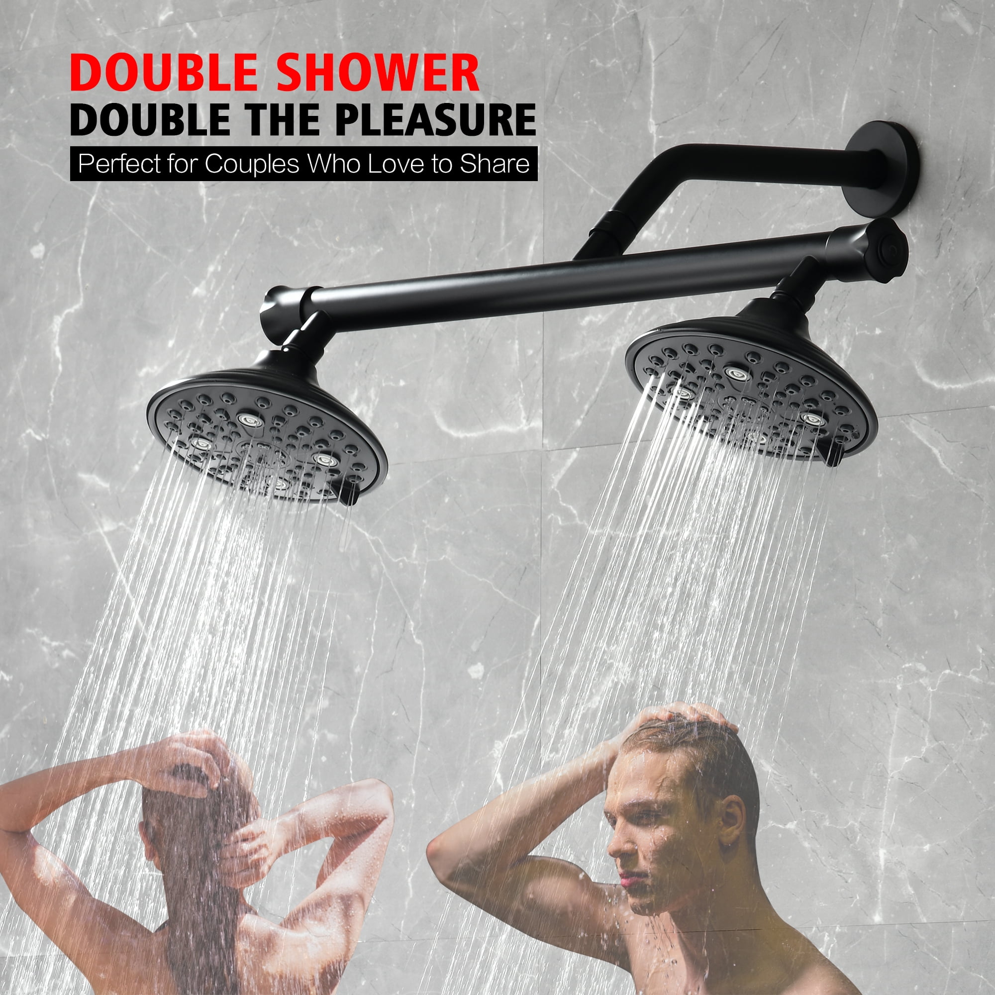 sumerain Luxurious High Pressure 6-setting Shower Head Combo with 20 Inch Long Shower Arm for Couples, Matte Black
