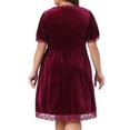 thumbnail image 4 of DARING DIVA Plus Size Velvet Lace Trim Short Sleeve Party Dress 1X Burgundy, 4 of 6