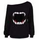 thumbnail image 1 of Mujer Halloween Casual gótico Punk diablo dientes impreso sesgado cuello blusa camisa Fridja hj2173, 1 of 3