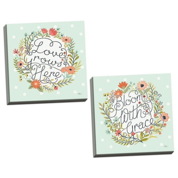 Gango Home Decor Shabby-Chic Retro Garden III & IV Mint by Janelle Penner (Ready to Hang); Two 12x12in Hand-Stretched Canvases