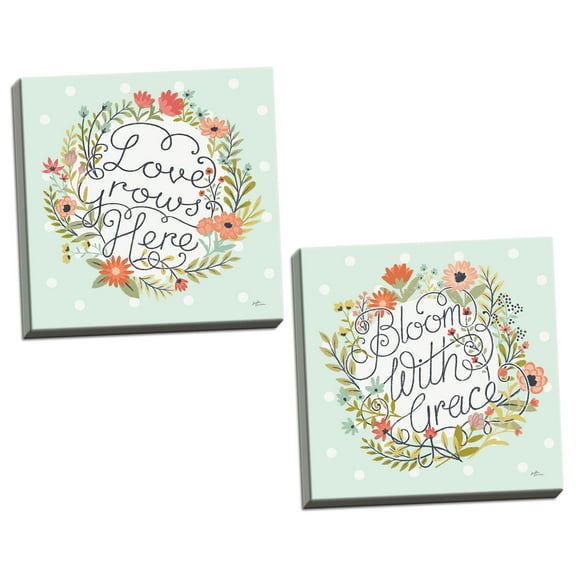 Gango Home Decor Shabby-Chic Retro Garden III & IV Mint by Janelle Penner (Ready to Hang); Two 16x16in Hand-Stretched Canvases