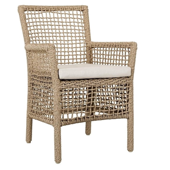 Pemberly Row 22" Olefin & Aluminum Outdoor Dining Chair in Natural Brown