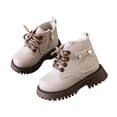 thumbnail image 3 of HAOTAGS Girls Martin Boots, Side Zipper Lace Up Soft Sole Non Slip Short Princess Boots for Kids Students Beige Size 12 Little Kids, 3 of 8
