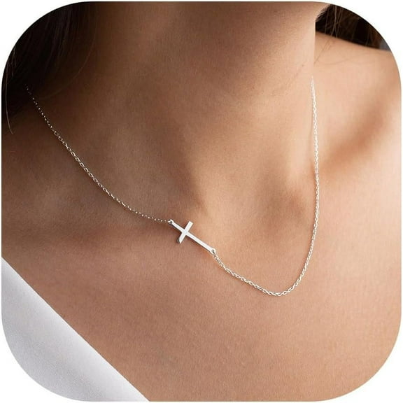 Cross Necklace For Women - 18K Gold Plated Cross Necklace Dainty Gold Cross Necklace Tiny Sideway Cross Choker Necklace Gold Cross Necklaces For Women Gold Jewelry For Women Gifts[o2245]