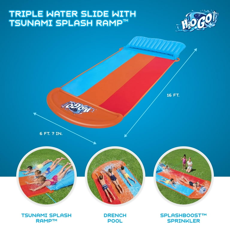 H2OGO! Triple Water Slide with Tsunami Splash Ramp 16' - Walmart.com