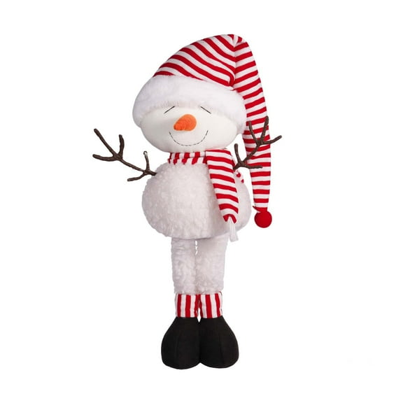 Christmas Telescopic Snowman Decoration – Adjustable Standing Snowman with Striped Hat & Scarf – Holiday Ornament for Home or Office Display