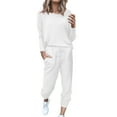 thumbnail image 1 of Conjunto de jogging de 2 piezas para mujer: camiseta de manga larga y pantalones de chándal con cordón. Conjunto informal de poliéster para todas las estaciones., 1 of 4